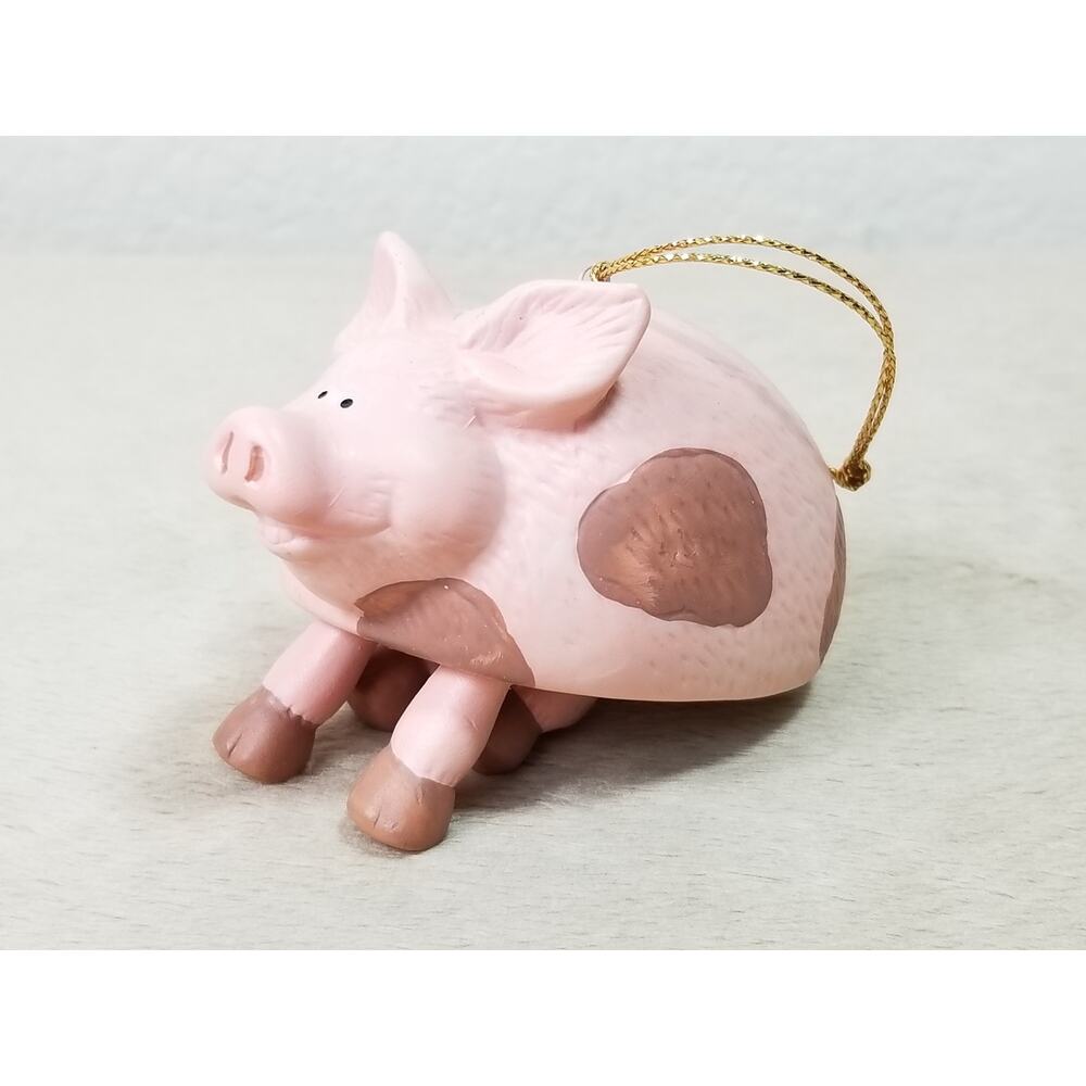 Christmas Tree Ornament Pink Pig w/ Dangling Legs Ceramic 3" RR Roman 90s Vtg